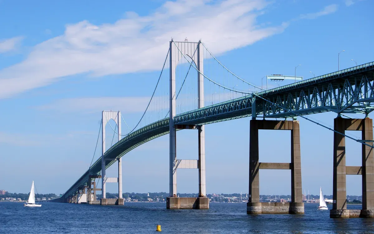 The Claiborne Pell Newport Bridge crossing Narragansett Bay
