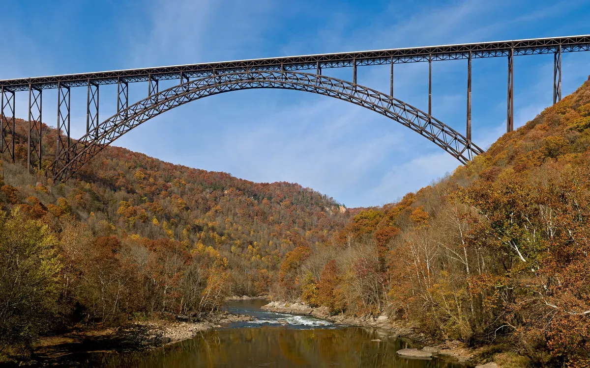 The New River Gorge Bridge spanning the gorge in autumn