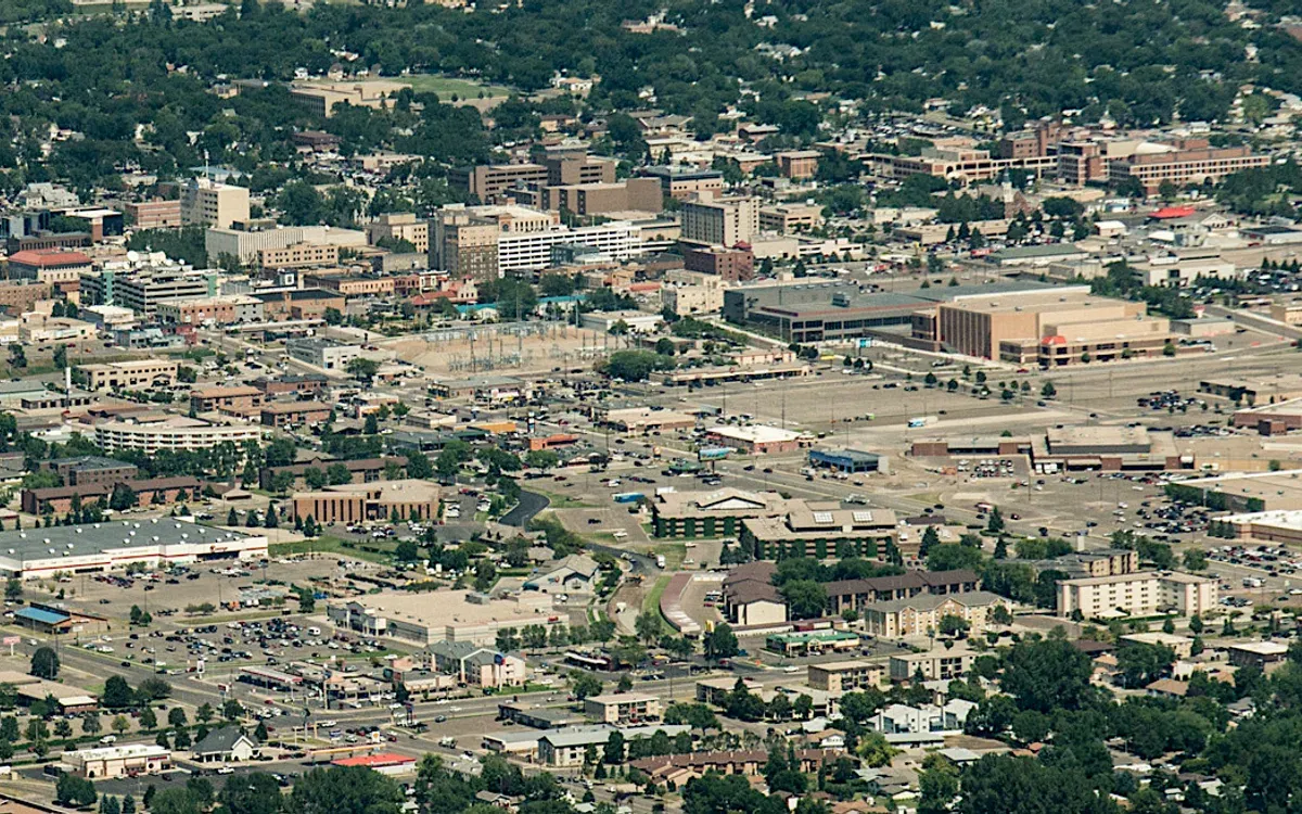 An aerial view of the city of Bismarck, North Dakota, looking northeast