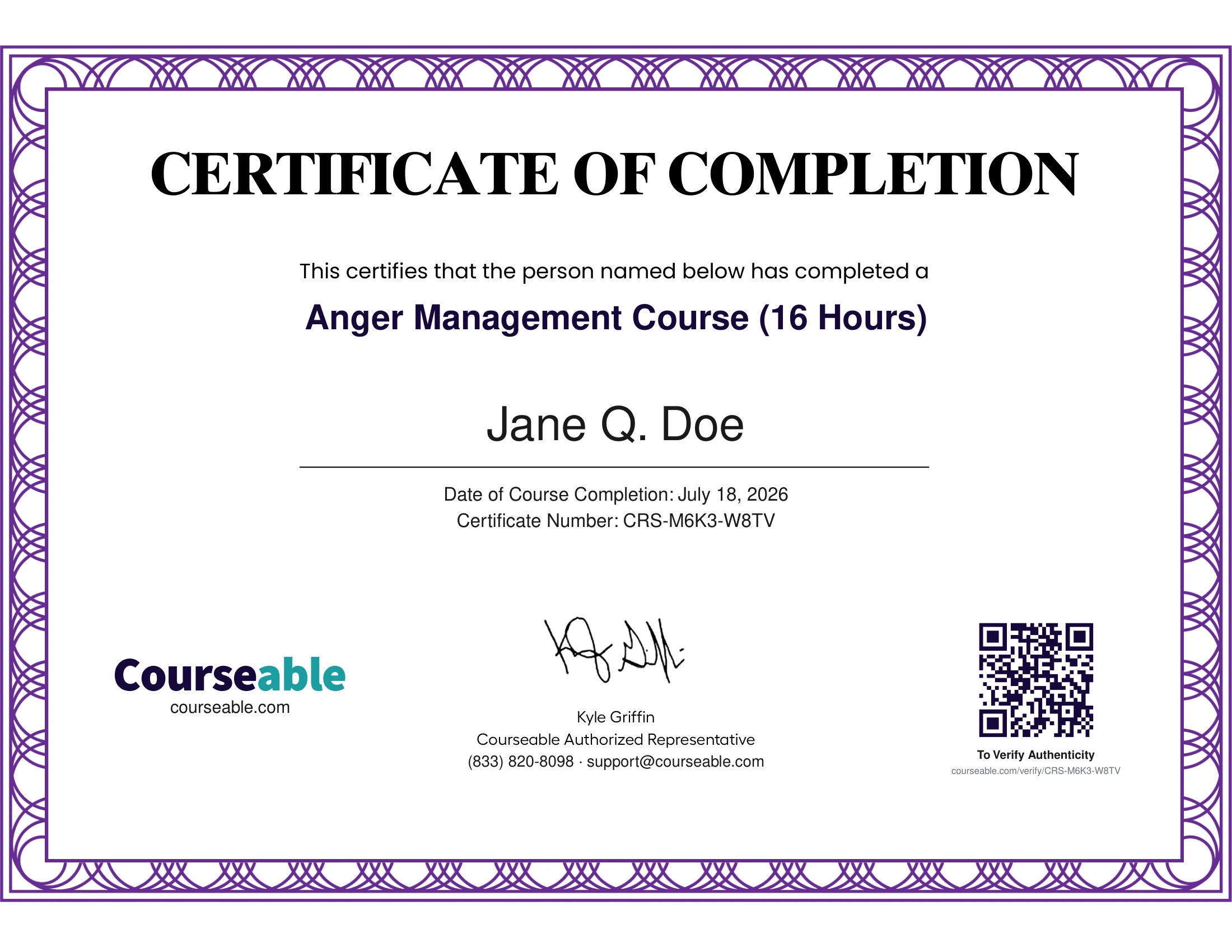 Example Courseable certificate of completion