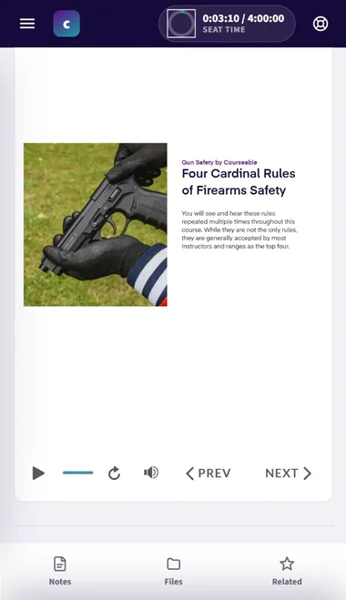 The Courseable gun safety lesson player on a phone